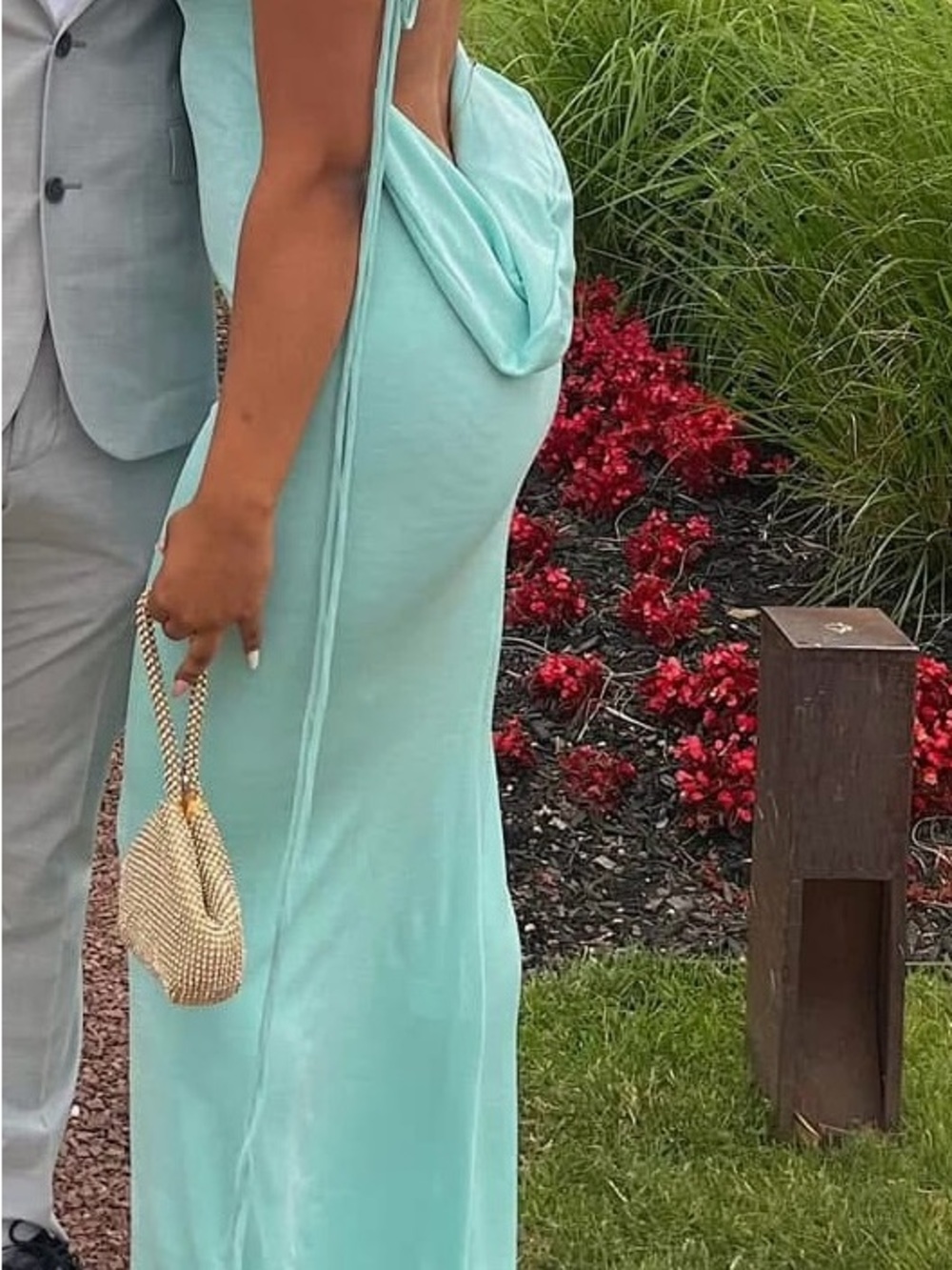 ANTONIO MELANI Mint Green Cowl-Back Maxi Dress